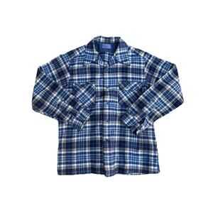 Vintage 1960s Blue Plaid Loop Pendleton Wool Collar Flannel - size Large